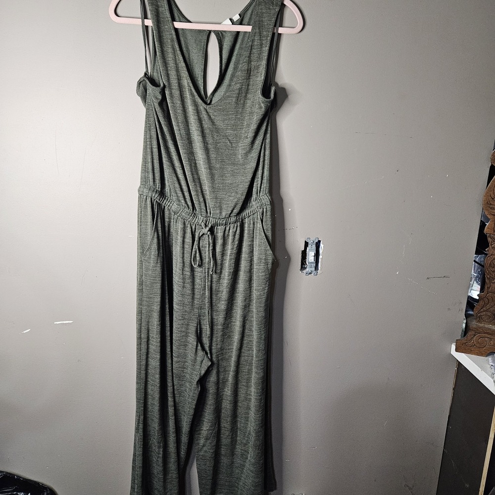 GAP Jumpsuit Women's M Green Sleeveless V-Neck Wide Leg Knit Drawstring Waist